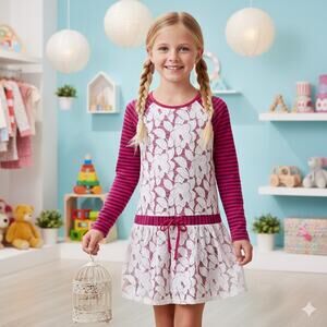 Matilda Jane Pink Purple Stripe White Floral Lace Bexley Dress 8